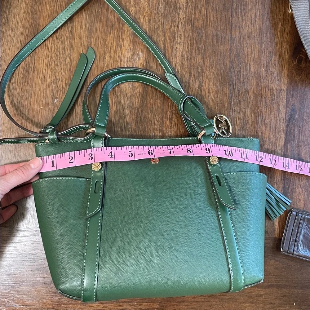 Michael Kors Sullivan Small Green Saffiano Leather Satchel with Tassel Charm